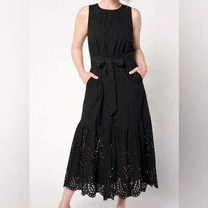 New Destination 365 Eyelet Sleeveless Maxi Dress w/ Self Belt Black size Medium